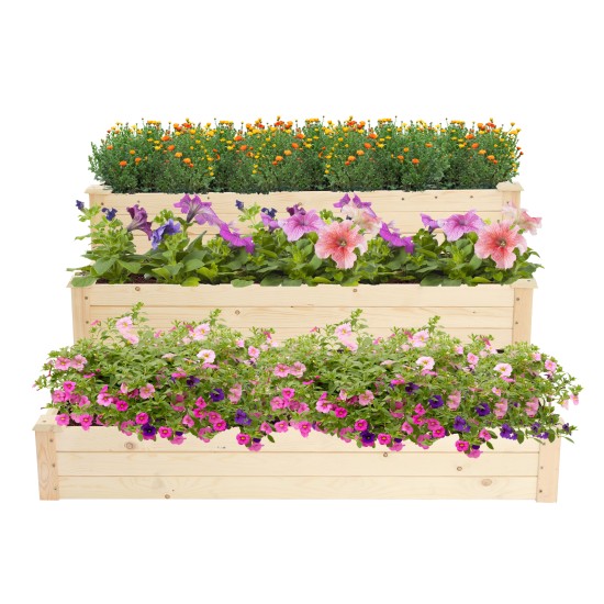 Planter Raised Garden Bed for Vegetable/Flower/Herb Outdoor Wood Planting Frame Three Ladder Type