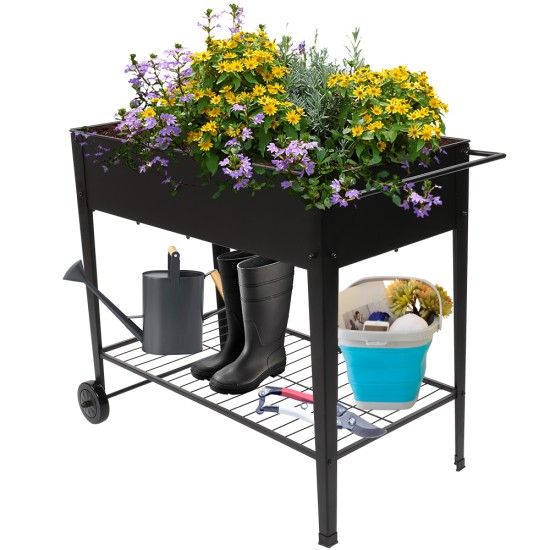 Planting Box With Wheels Black