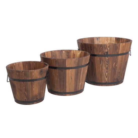 Outdoor Reinforced  And  Anticorrosive Wooden Pot Set Of Three