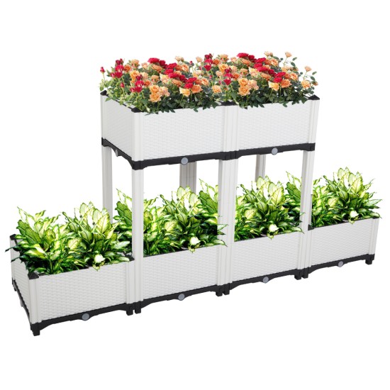 Planter Raised Garden Bed - Elevated Planter Garden Box for Vegetable/Flower/Herb Outdoor Standing Planter Beds  6Pcs Free Splicing  White Boxes