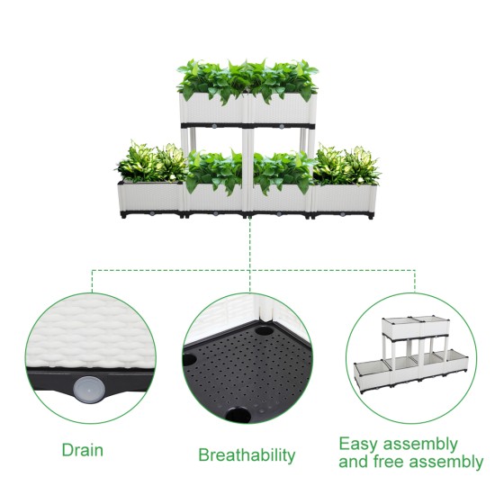 Planter Raised Garden Bed - Elevated Planter Garden Box for Vegetable/Flower/Herb Outdoor Standing Planter Beds  6Pcs Free Splicing  White Boxes