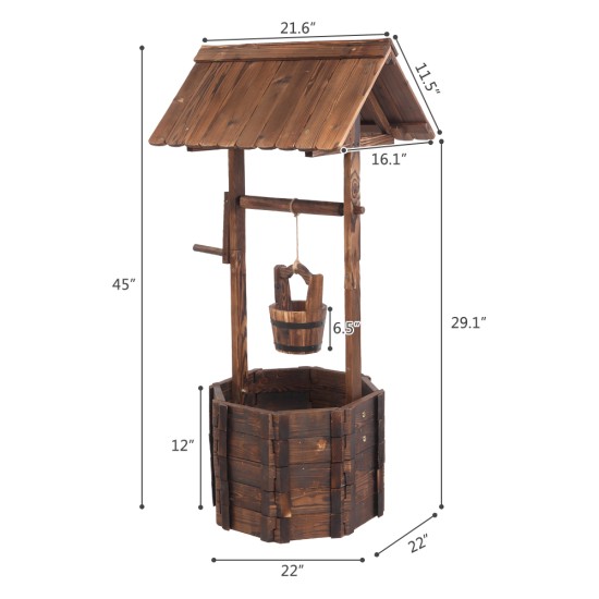 Outdoor Reinforced  And  Anticorrosive Wooden Wishing Well Flowerpot