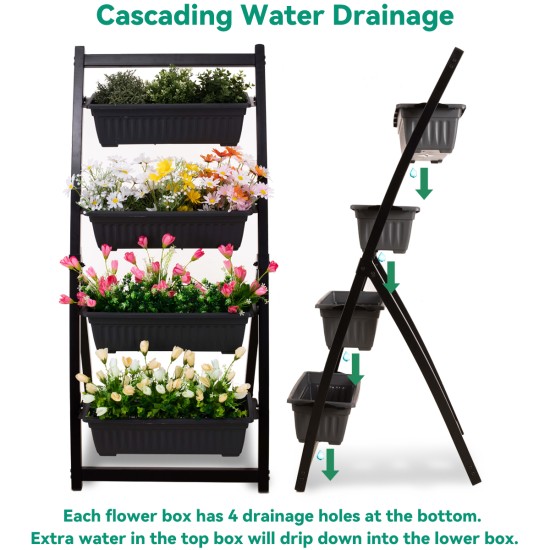 4Ft Vertical Raised Garden Bed ,Freestanding Elevated Planters 4 Container Boxes for Patio Vegetables, Flowers Herb