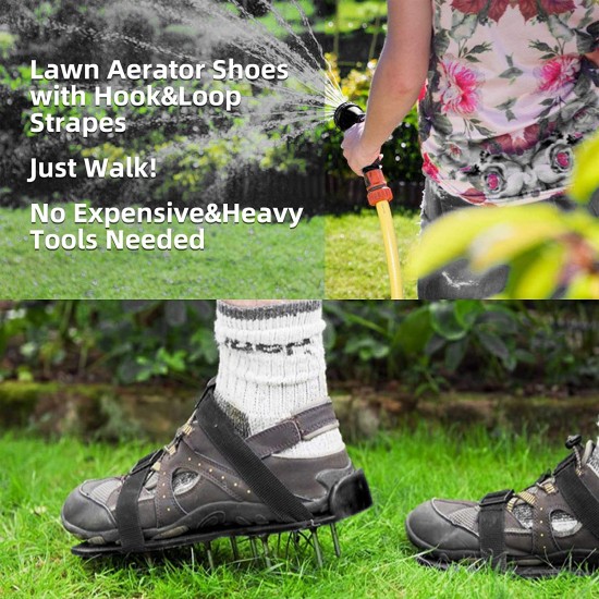 Lawn Aerator Shoes Spiked Aerating Sandals Heavy Duty One-Size-Fits-All & Easy to Use Single Strap Design & Nonslip Gardening Shoes